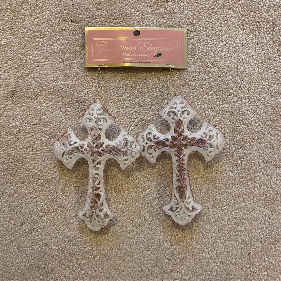 2-Pack of Pink Glitter / Ice Cross Ornaments - Picture 2 of 7